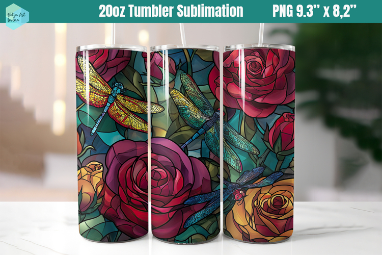 20 OZ Skinny Tumbler Sublimation | dragonflies PNG