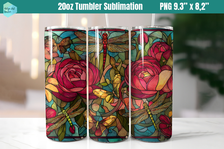 20 OZ Skinny Tumbler Sublimation | dragonflies PNG