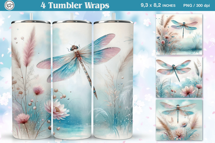 4 Dragonfly Tumbler Sublimation, 20 oz Tumbler Wrap
