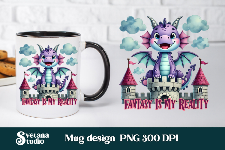 Cute dragon mug PNG design | Fantasy dragon mug wrap