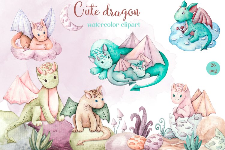 Dragons watercolor clipart - Sublimation designs example image 1