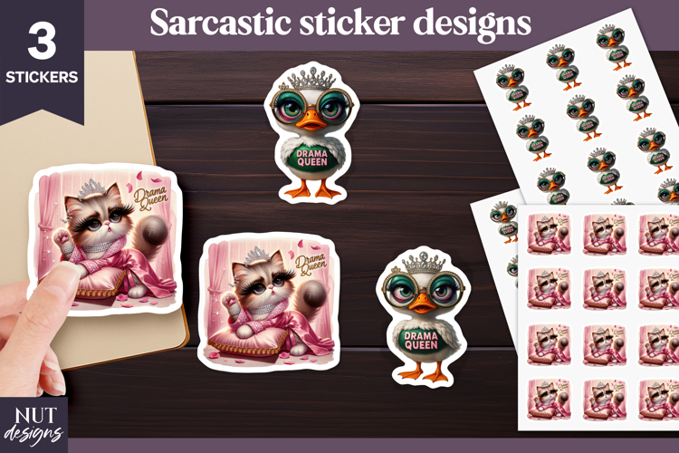 Sarcastic stickers, Cartoon Animals, Drama Queen stickers