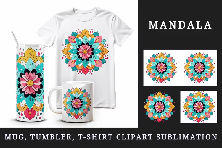 Mandala 20 oz tumbler, mug wrap, clipart sublimation design
