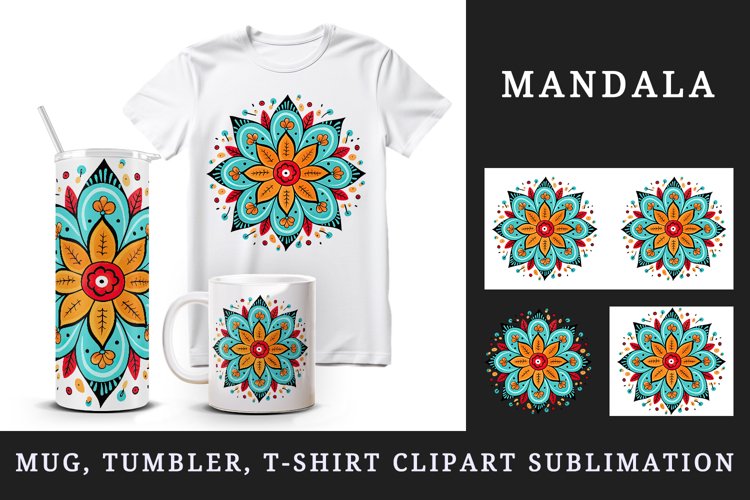 Drawing cute colorful mandala ornament print 20 oz tumbler skinny mug wrap clipart t-shirt sublimation printable design