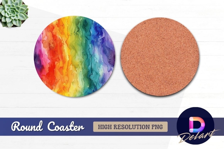 Rainbow watercolor circle Round Coaster PNG