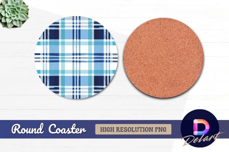 Blue plaid Round Coaster PNG
