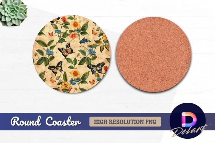 Floral butterfly Round Coaster PNG