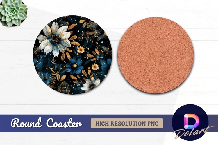 Elegant floral pattern Round Coaster PNG