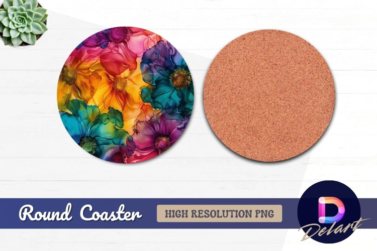 Colorful flowers Round Coaster PNG