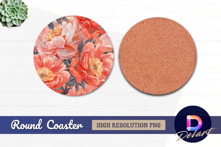 Pink peonies Round Coaster PNG