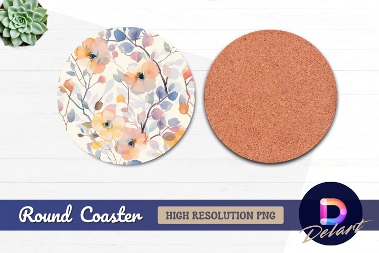 Watercolor floral Round Coaster PNG