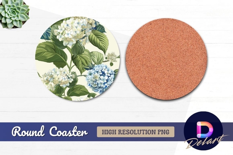 Floral hydrangea illustration for Round Coaster PNG