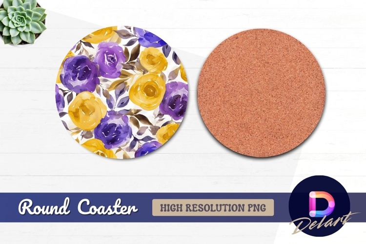 Floral watercolor Round Coaster PNG
