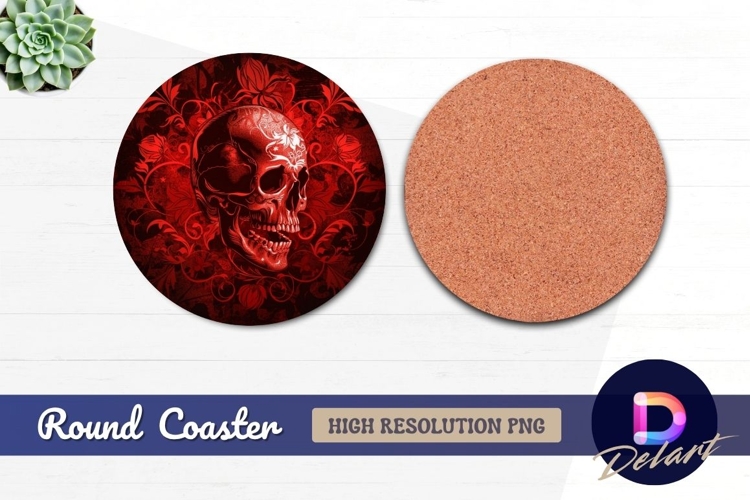Red floral skull Round Coaster PNG