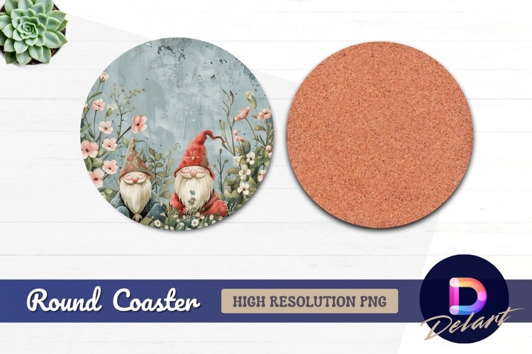 Garden gnomes flowers Round Coaster PNG
