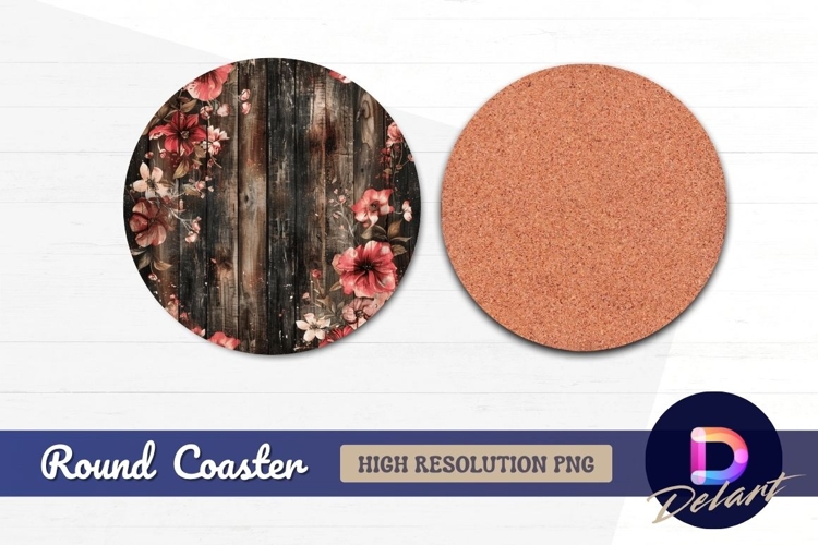 Rustic wood floral Round Coaster PNG