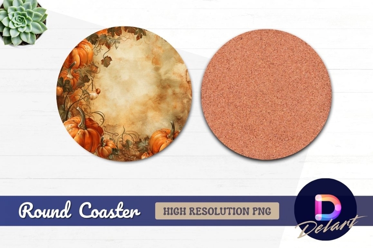 Autumn pumpkins leaves Round Coaster PNG