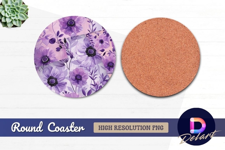 Purple floral Round Coaster PNG