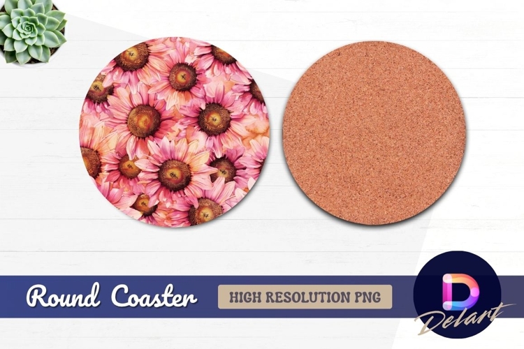 Pink sunflowers Round Coaster PNG