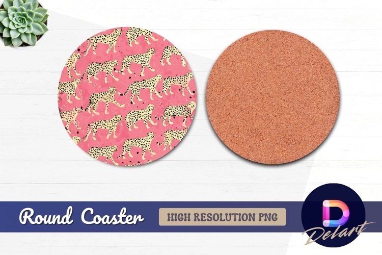 Cheetah print round coaster pink Round Coaster PNG