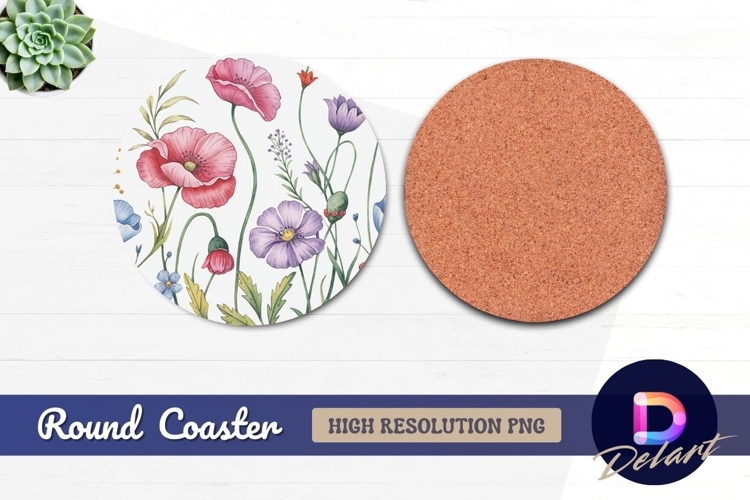 Watercolor floral pattern for round coaster png