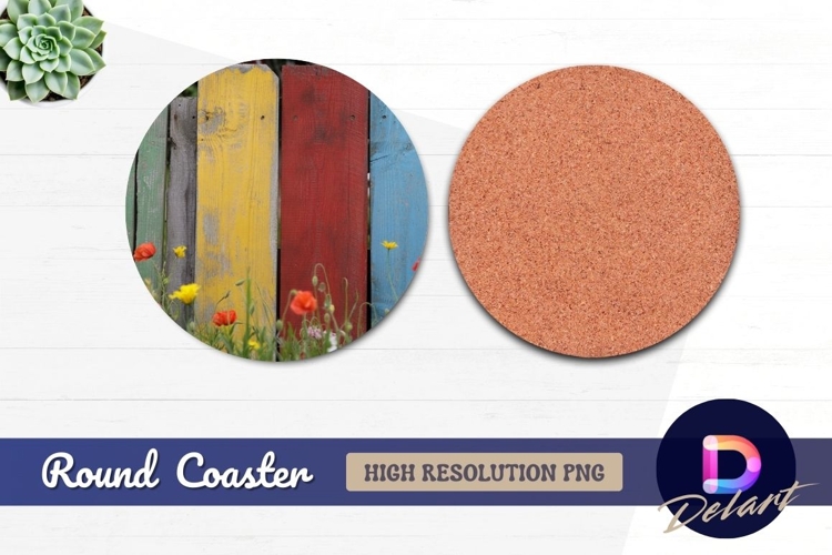 Colorful wooden fence and wildflowers Round Coaster PNG