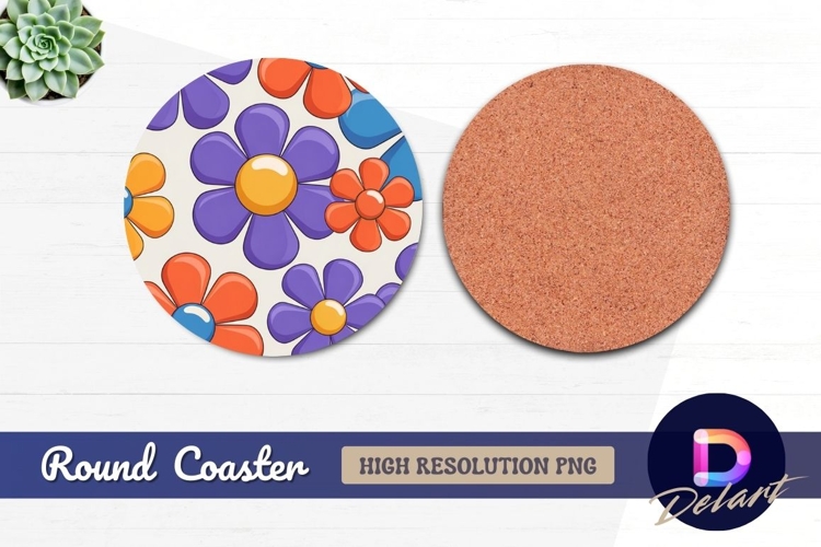 Retro floral pattern round coaster png design