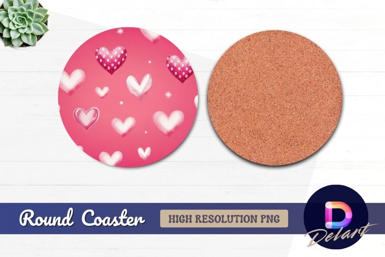 Pink hearts watercolor pattern round coaster png