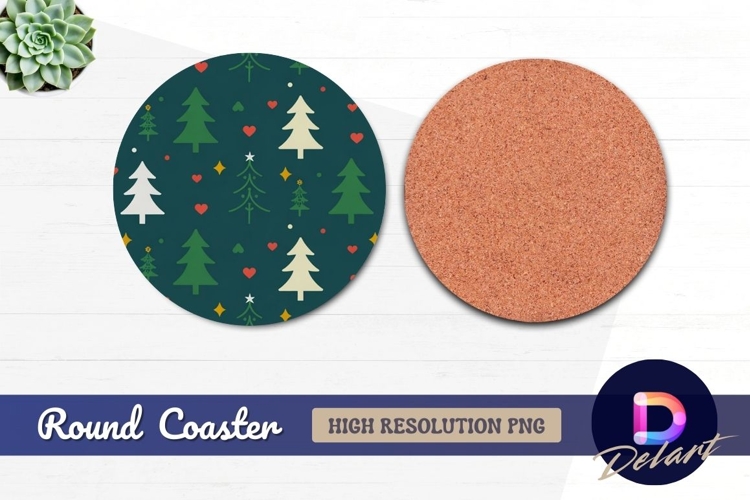 Christmas tree holiday seamless Round Coaster PNG