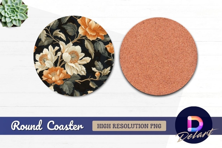 Floral pattern on dark background Round Coaster PNG