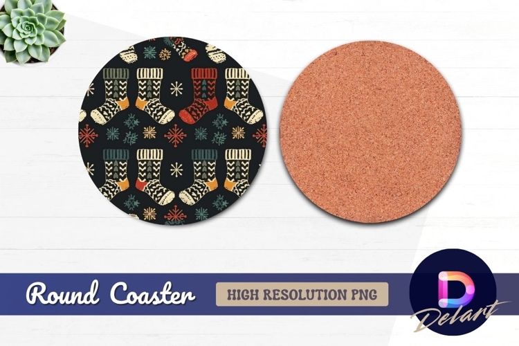 Christmas sock pattern Round Coaster PNG