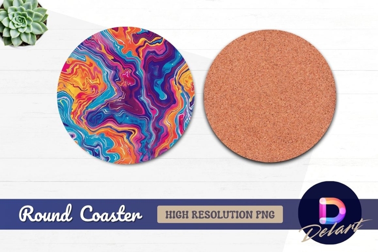 Abstract colorful waves Round Coaster PNG