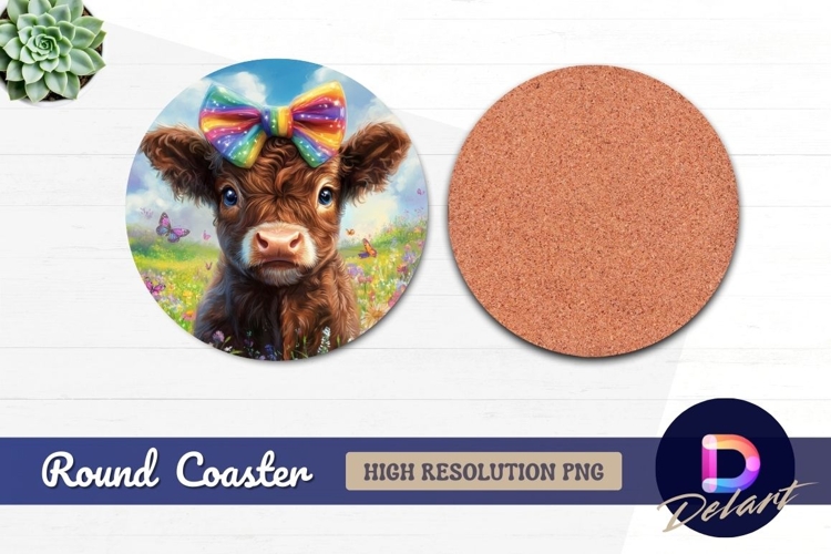 Cute cow rainbow bow Round Coaster PNG