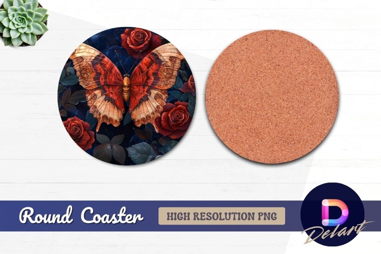 Butterfly and roses elegant round coaster design