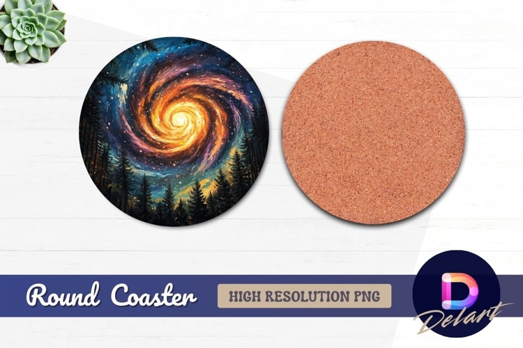 Galaxy swirl forest Round Coaster PNG