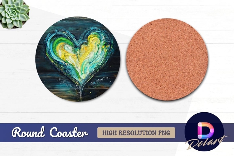 Abstract heart artwork round coaster png