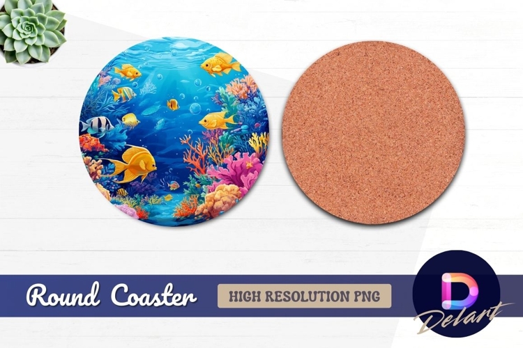 Vibrant undersea scene Round Coaster PNG