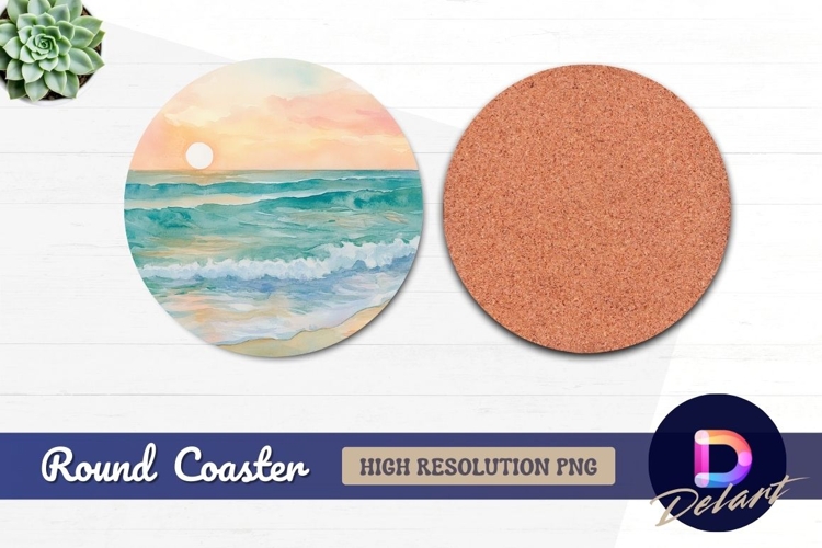 Watercolor seascape Round Coaster PNG