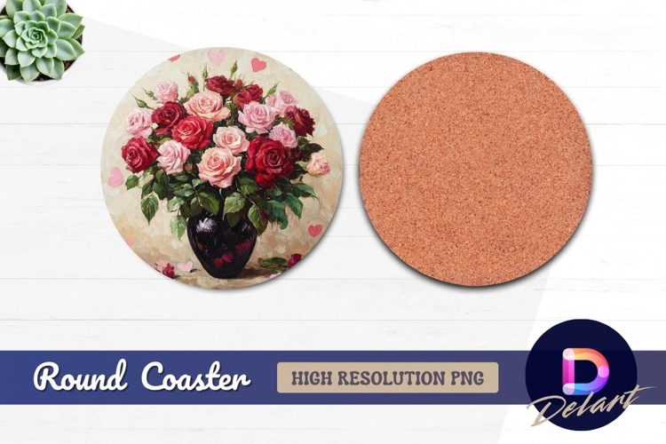 Floral bouquet with hearts Round Coaster PNG