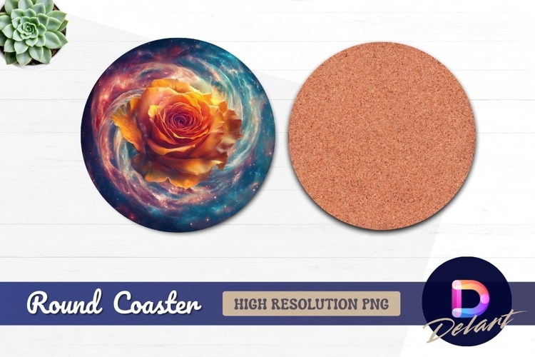 Orange rose nebula space Round Coaster PNG