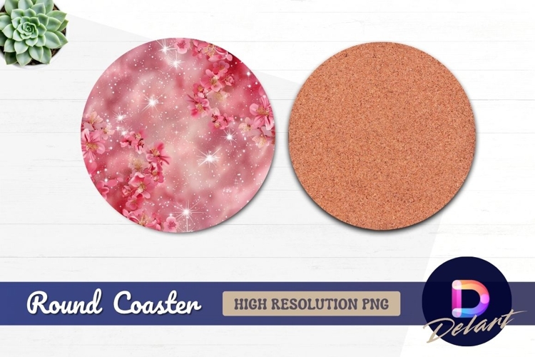 Pink flowers and sparkles Round Coaster PNG