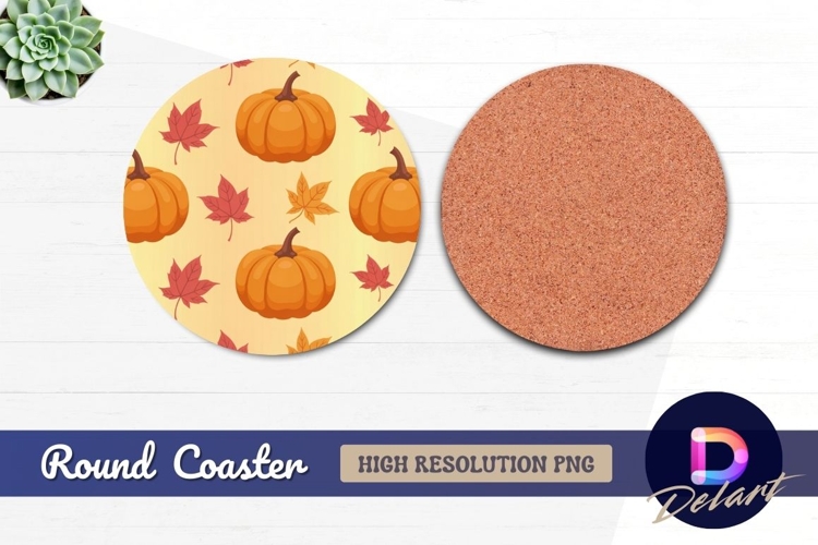 Pumpkin and autumn leaves seamless Round Coaster Png