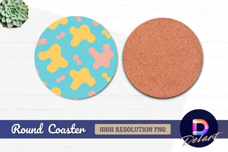 Seamless pattern with organic shapes round coaster png