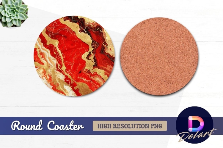 Red gold marble circular abstract Round Coaster PNG