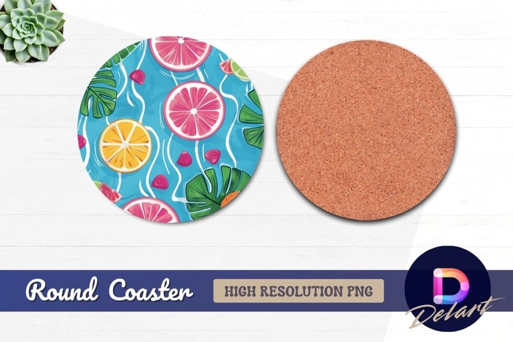 Tropical fruits and monstera leaves Round Coaster PNG