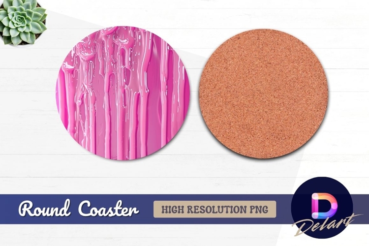 Pink glossy drips Round Coaster PNG
