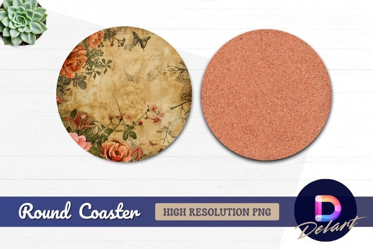 Floral roses and butterfly Round Coaster PNG