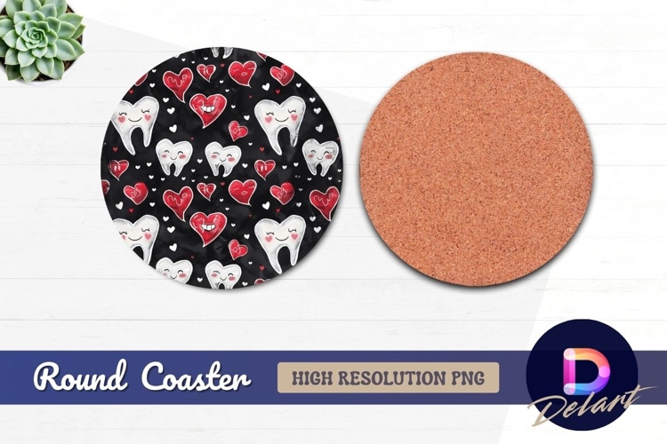 Dental hearts pattern Round Coaster PNG