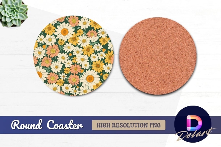 Groovy floral pattern Round Coaster PNG