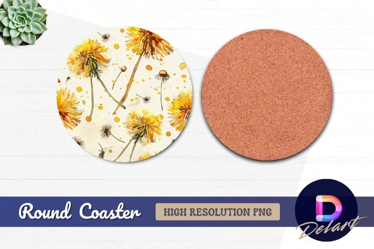Watercolor dandelions floral pattern Round Coaster PNG